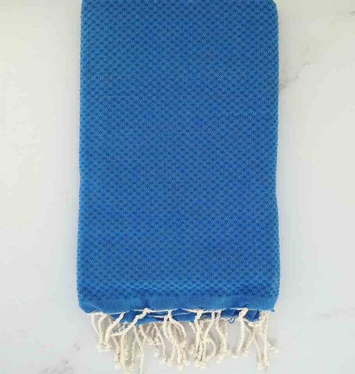 FOUTA nid d'abeille unie bleu azur 