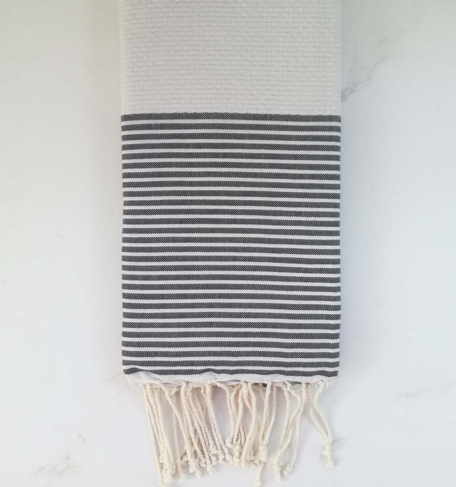 FOUTA NID D'ABEILLE gris clair rayée gris 