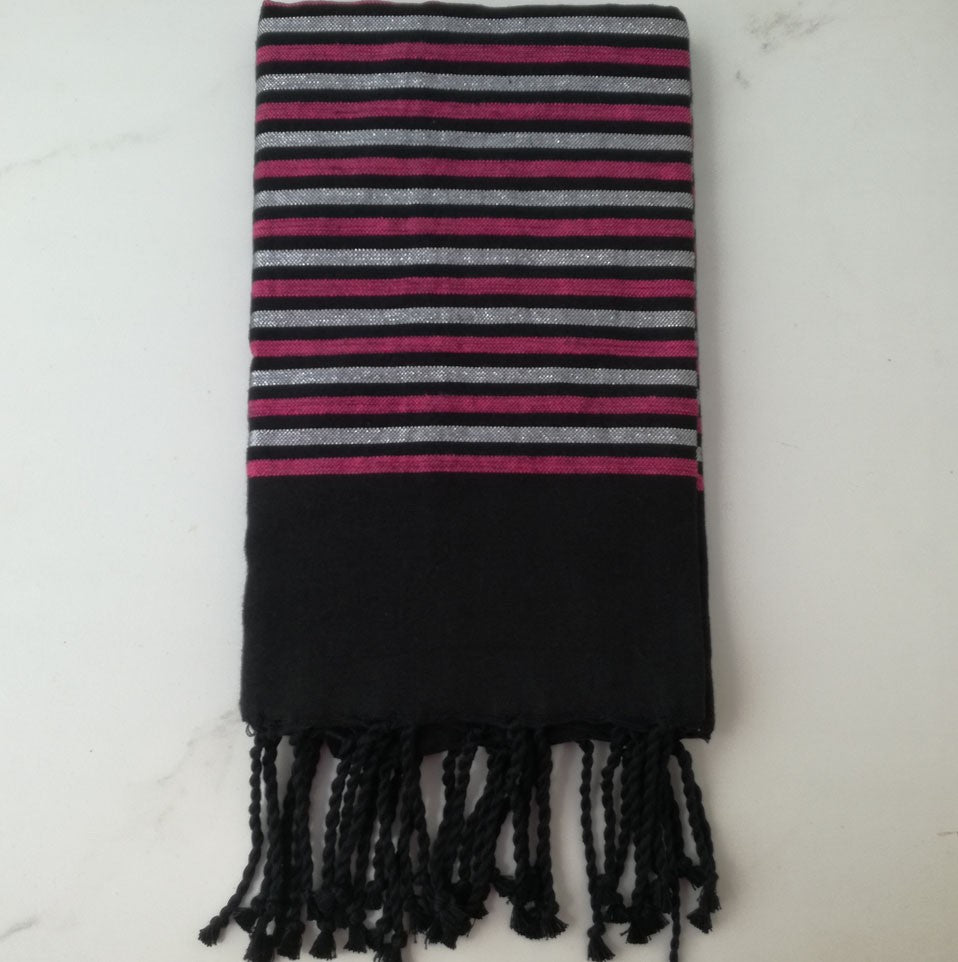 Fouta Lurex plate noir, rose et argenté 