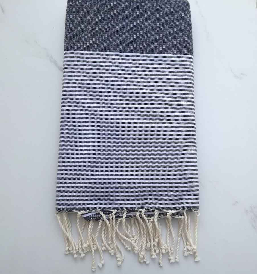 Fouta nid d'abeille gris bleu 