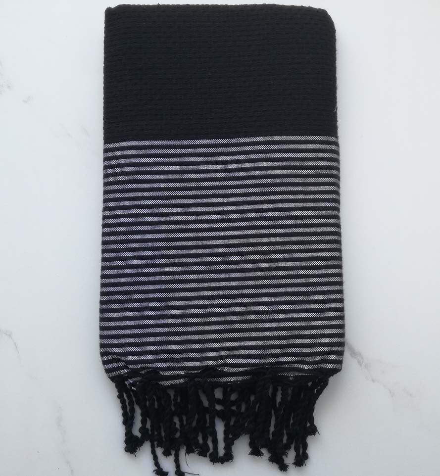 FOUTA Lurex NID D'ABEILLE noir avec lurex argenté 
