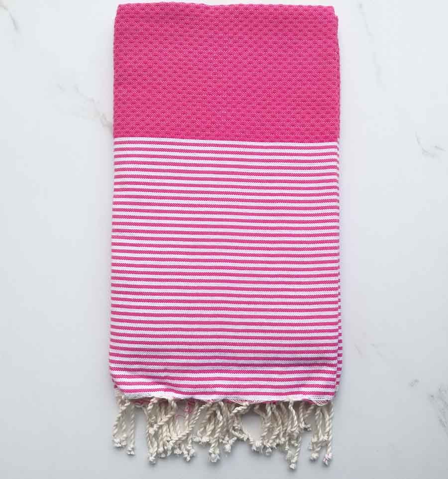 Fouta nid d'abeille rose fushia 
