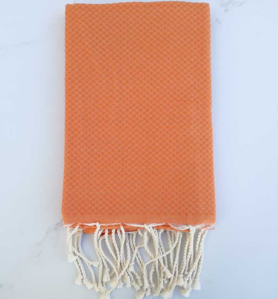 Fouta nid d'abeille unie tangerine 