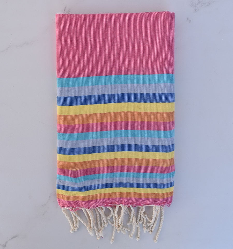 Fouta plate 6 couleurs rose, azur, bleu gris,bleu ,jaune et orange 