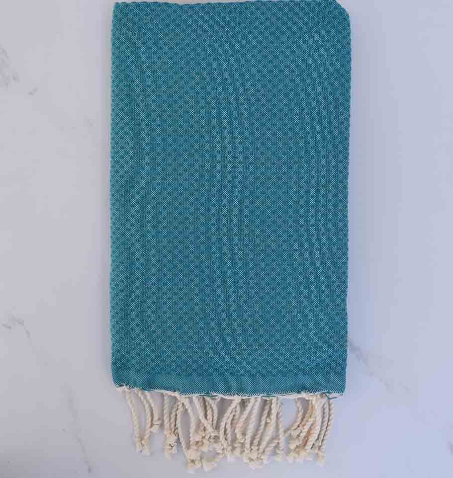 Fouta nid d'abeille unie couleur bleu canard 