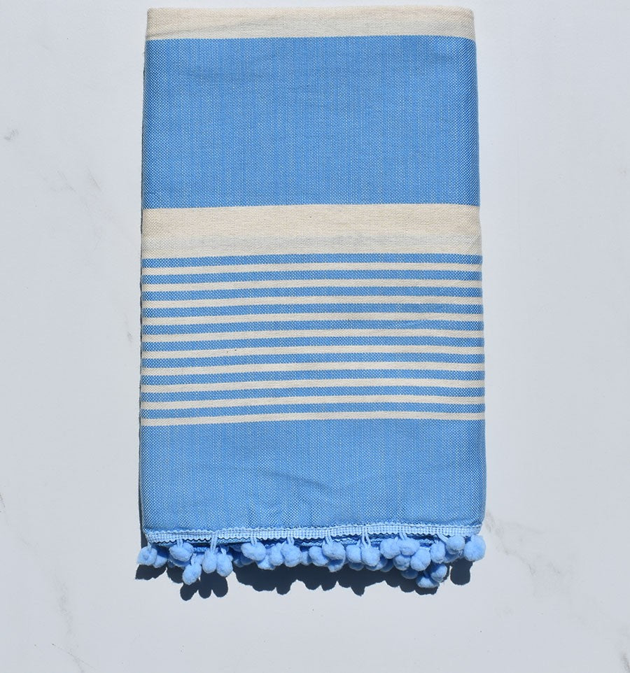 Fouta blanc crème et bleu 