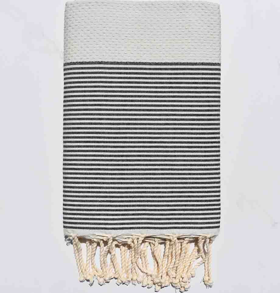 FOUTA NID D'ABEILLE gris perle clair rayée gris anthracite 
