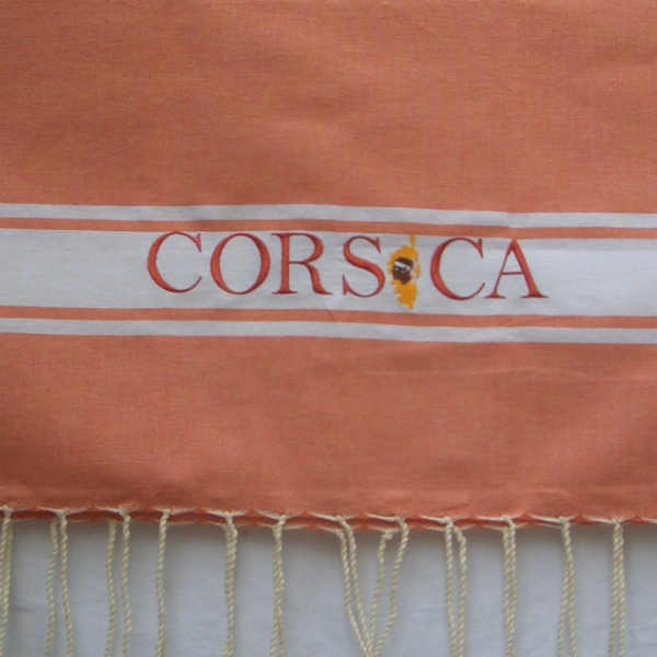 fouta brodée Corsica saumon 