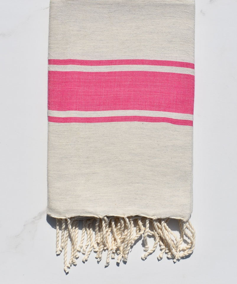 fouta plate grège rayée rose 