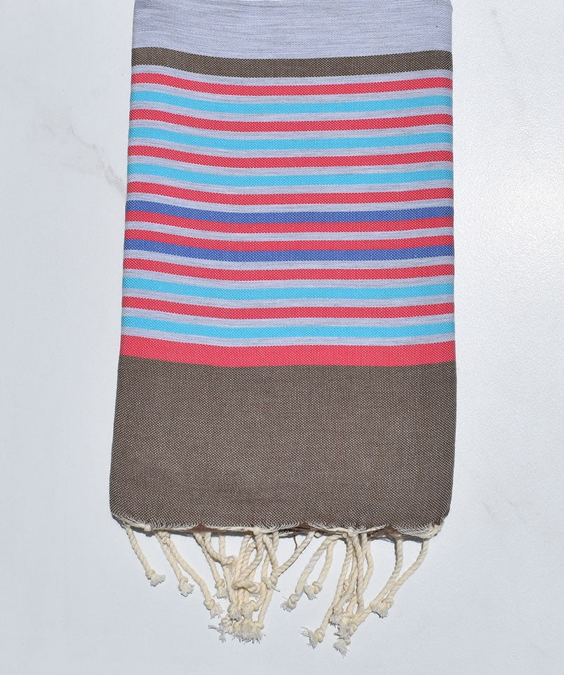 Fouta 5 couleurs gris clair, bistre, rose, bleu azur et indigo 