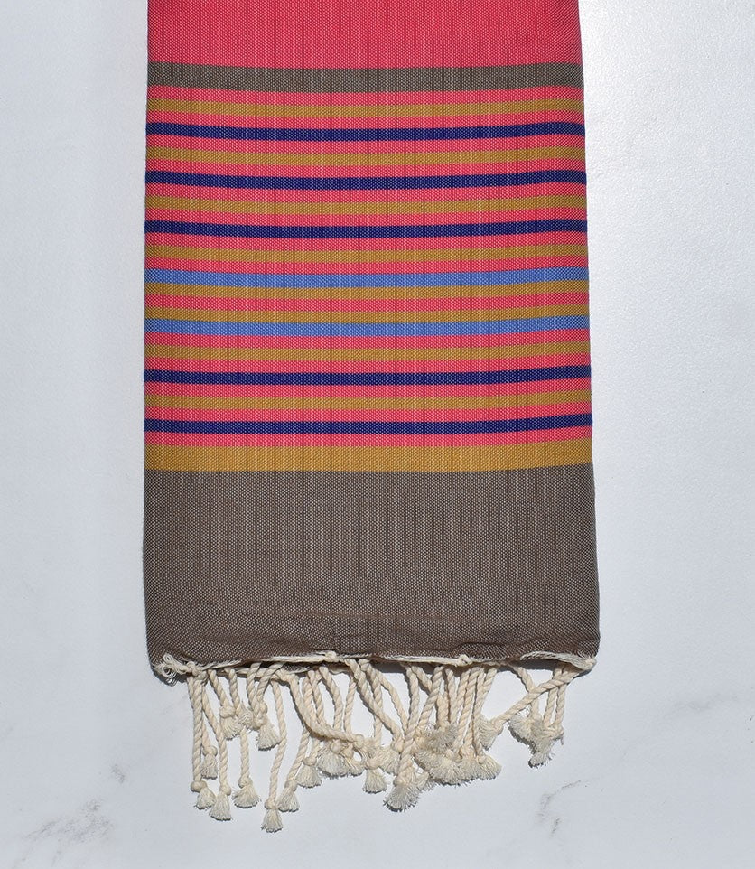 Fouta Plate rose avec rayures 