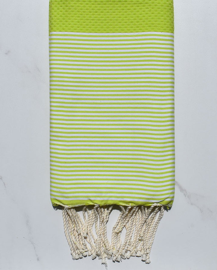 FOUTA NID D'ABEILLE Vert lime rayée blanc 