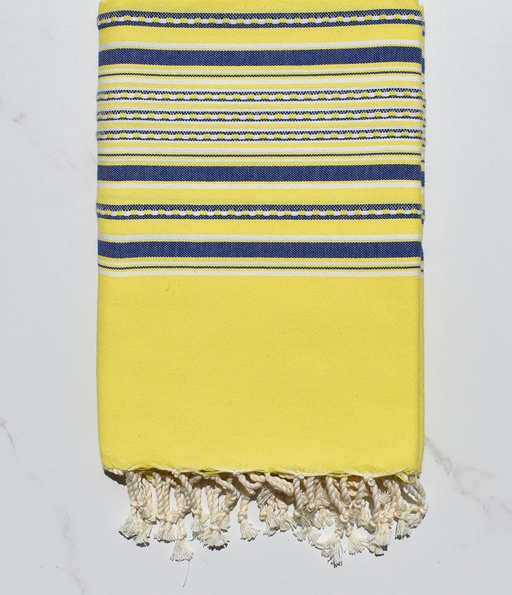 Fouta arabesque jaune fluo et bleu 