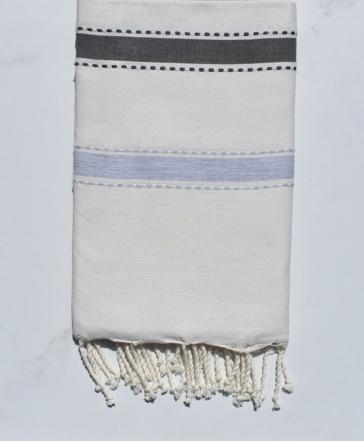 Fouta arabesque blanc crème gris foncé et gris bleu 