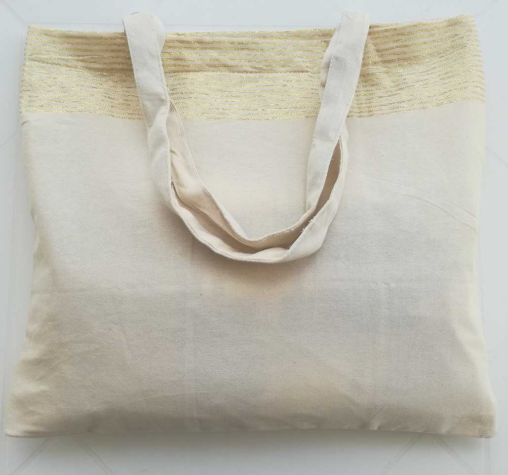 Sac de plage fouta blanc crème avec lurex doré 