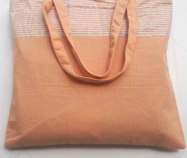 Sac de plage fouta orange très clair avec lurex argenté 
