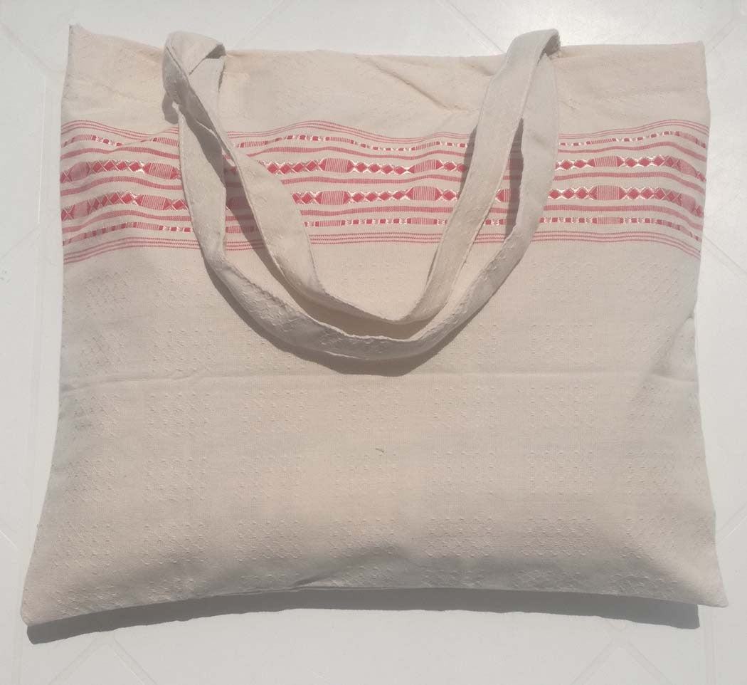 Sac de plage fouta thalasso avec motifs rouge corail 