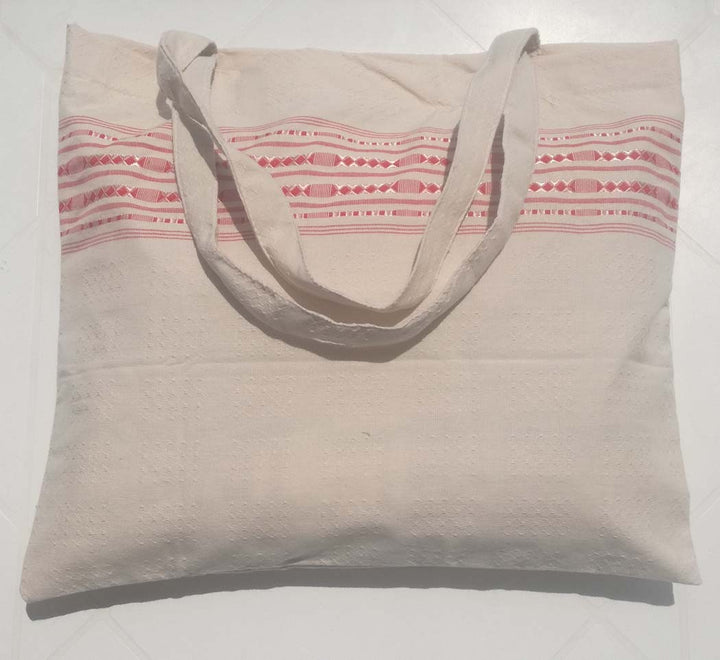 Sac de plage fouta thalasso avec motifs rouge corail 
