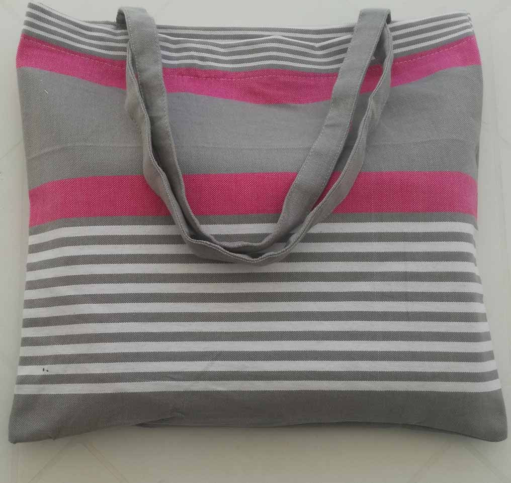 Sac de plage fouta rose, gris taupe et blanc 