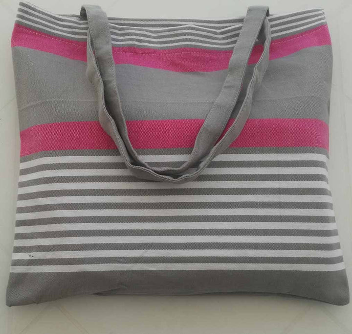 Sac de plage fouta rose, gris taupe et blanc 