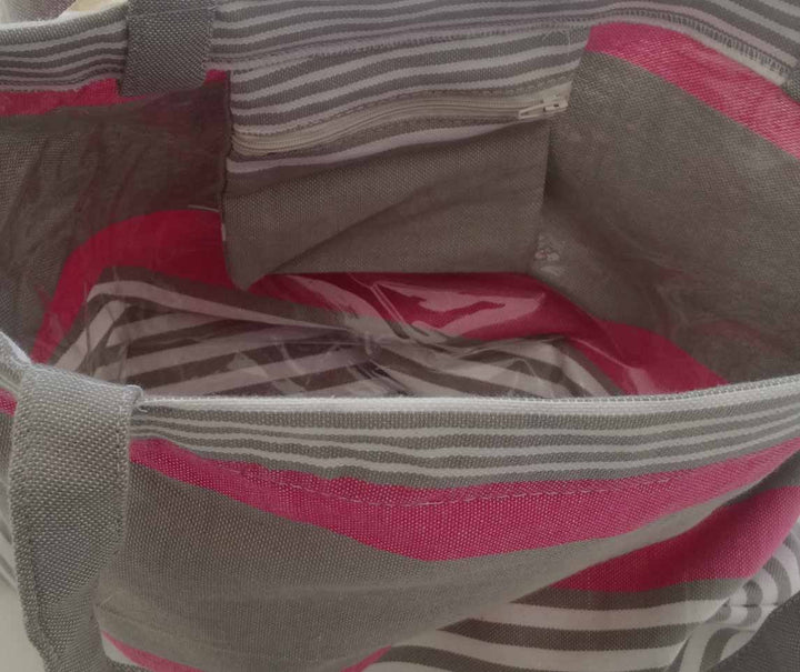 Sac de plage fouta rose, gris taupe et blanc 