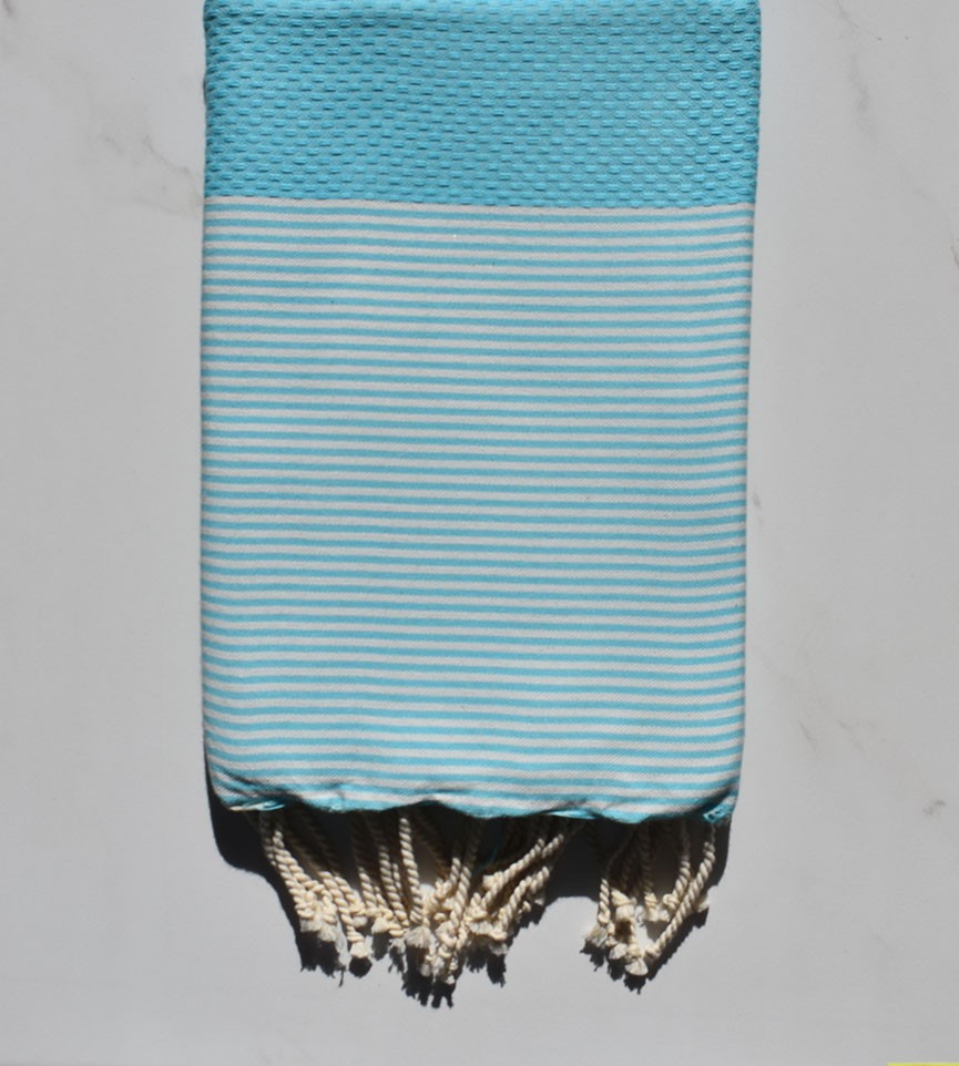 Fouta nid d'abeille bleu cyan 