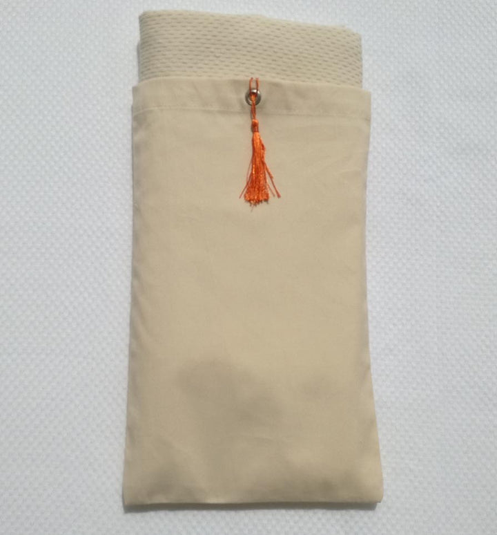 Pochette fouta beige clair nœud pompon orange 