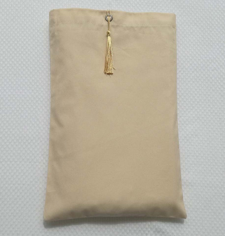 Pochette fouta beige clair nœud pompon blanc de platine 
