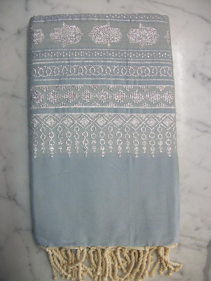 FOUTA KHOMSA Bleu charrette 