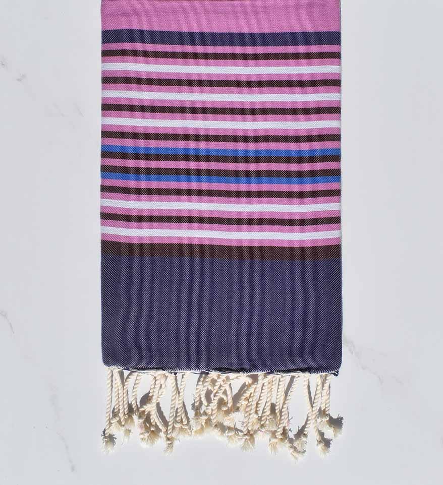 Fouta 5 couleurs indigo foncé, colombin, rose violacé, gris clair et bleu 