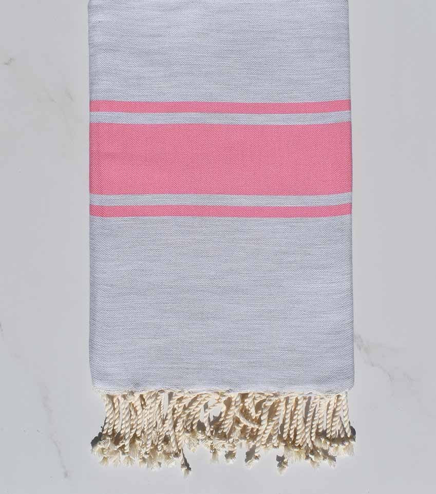 Fouta Plate gris clair rayée rose bonbon 