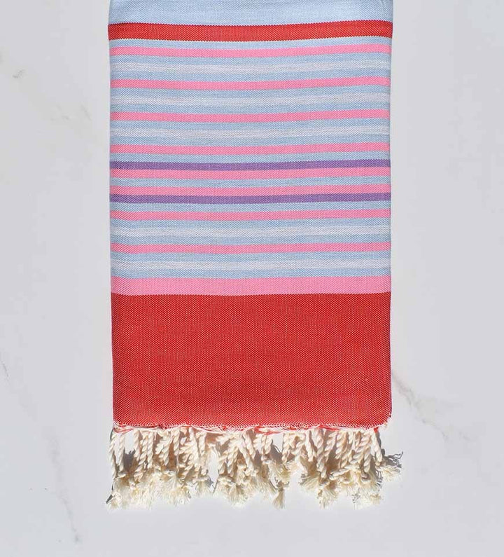 Fouta 5 couleurs rouge, rose clair, bleu pale, gris clair et violet 