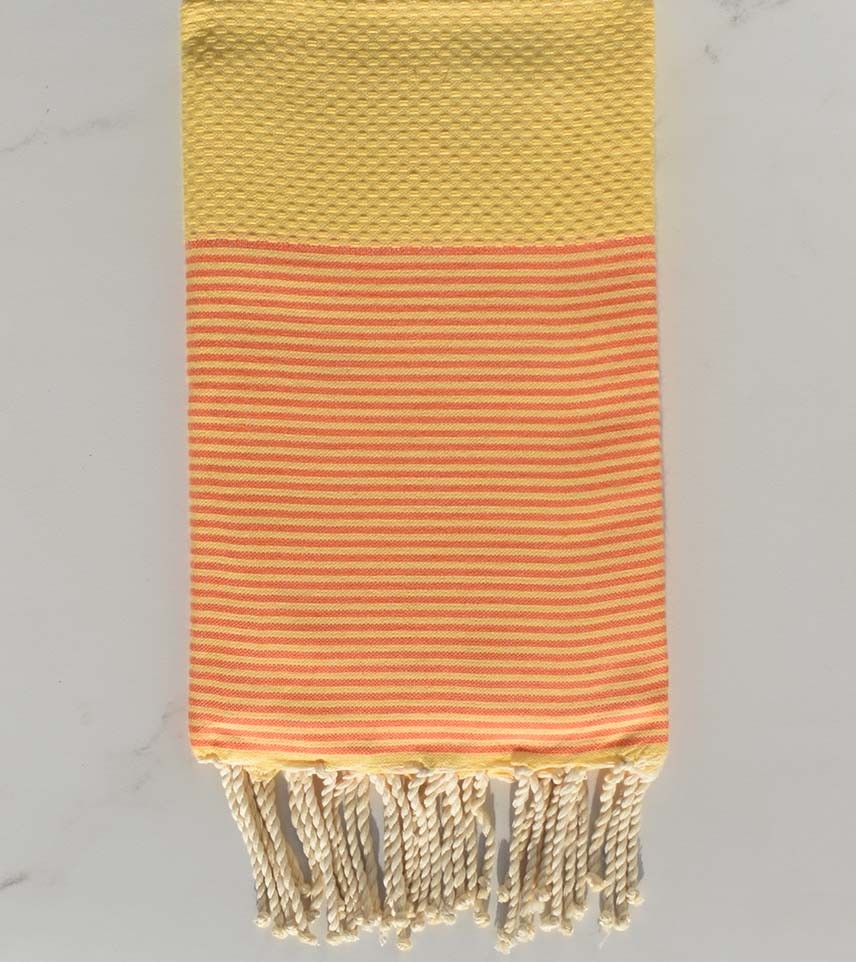 FOUTA NID D'ABEILLE jaune soleil rayée orangé 
