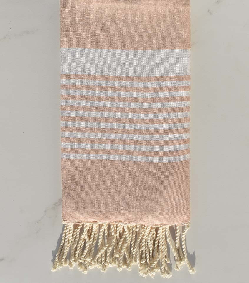 Fouta arthur rose bisque rayée blanc 