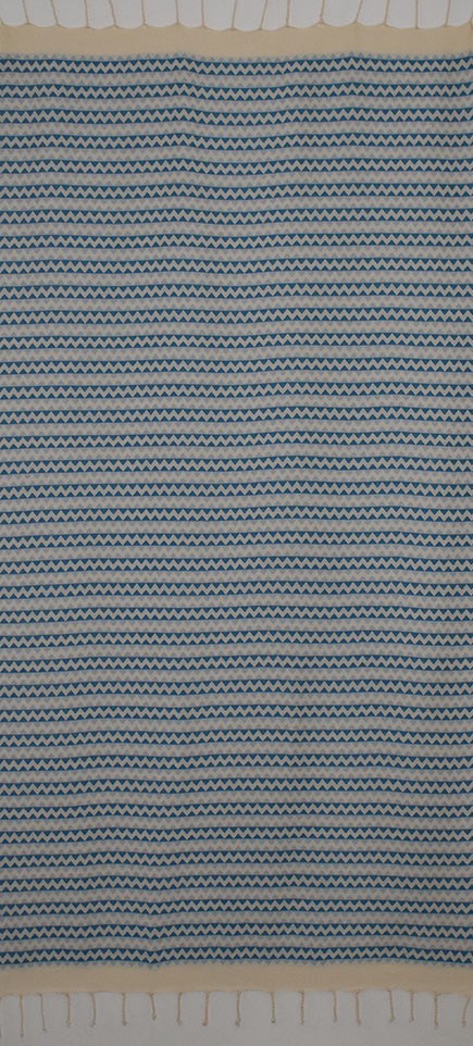 Fouta zigzag écru, bleu azur bleu maya 