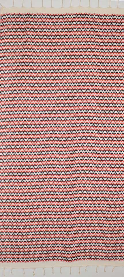 Fouta zigzag Blanc, rouge vif et noir 