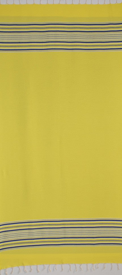 Fouta arabesque jaune fluo et bleu 