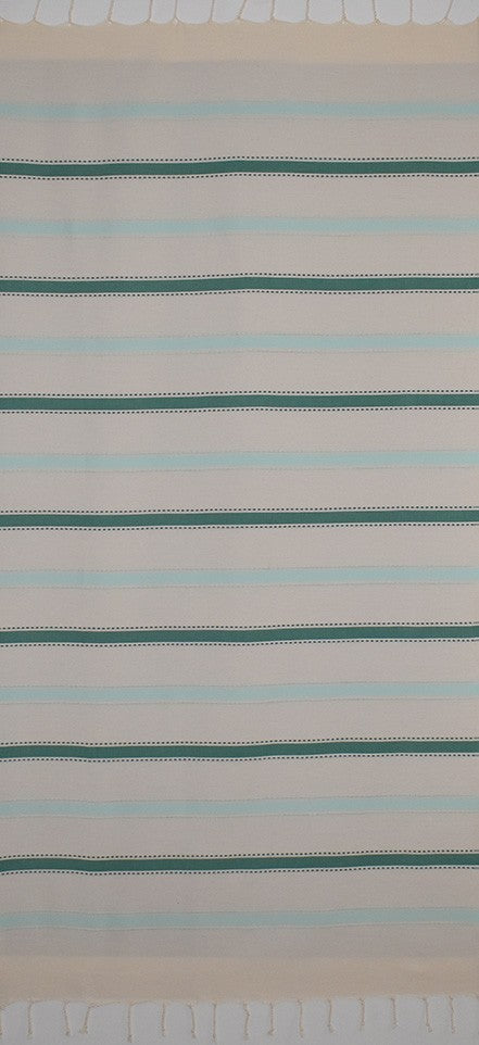 Fouta arabesque blanc crème, vert et turquoise 