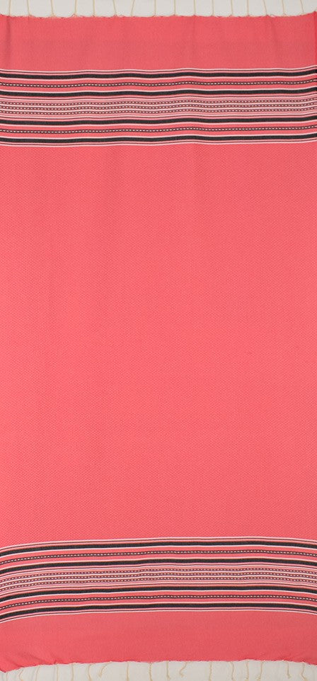 Fouta arabesque rose fraise avec rayures anthracite 