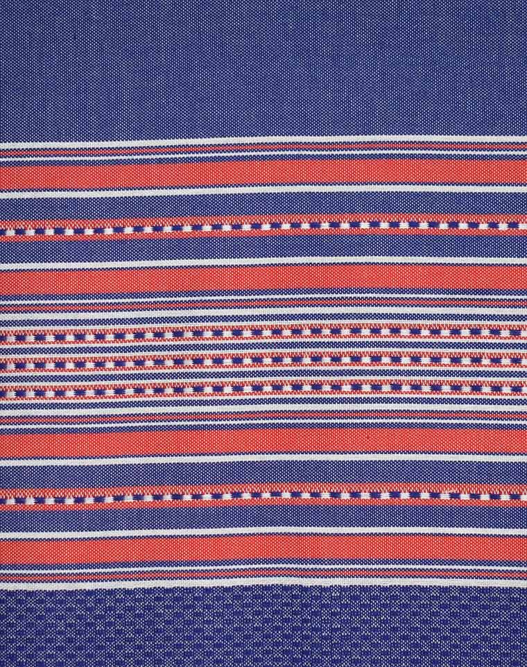 Fouta arabesque bleu jean et rouge 