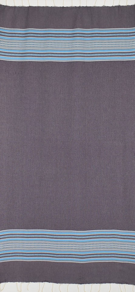 Fouta arabesque violet foncé avec rayures bleu 