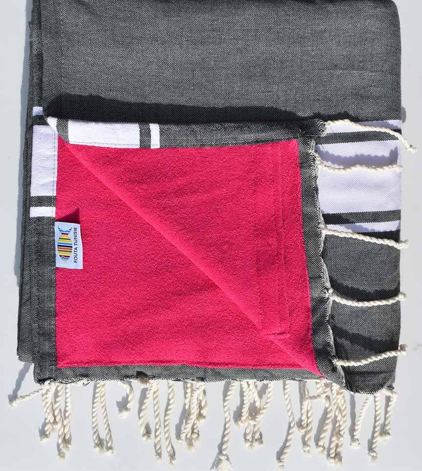 fouta doublée éponge gris ardoise et fushia 