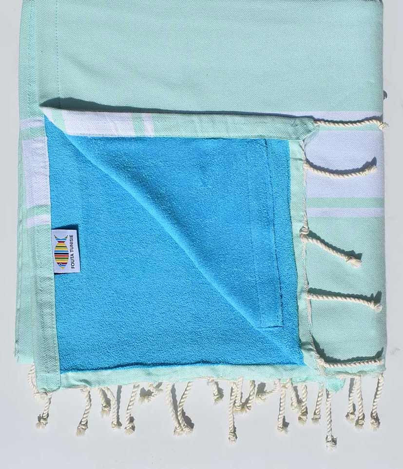 Fouta doublée éponge vert opaline  et céleste 