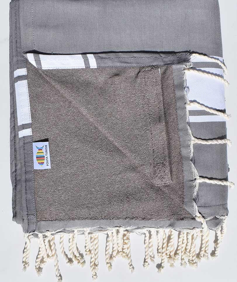 fouta doublée éponge gris plomb et taupe 