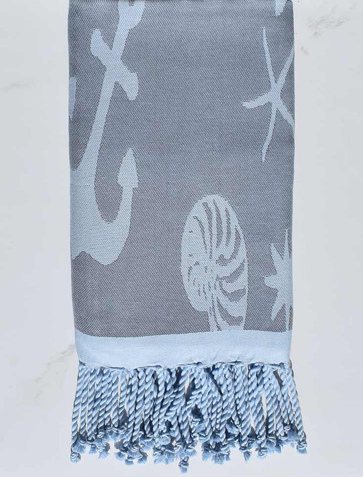 Fouta jacquard étoile de mer bleu horizon et bleu dragée 