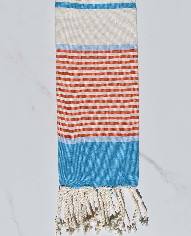 fouta  enfants bleu , bleu ciel,orangé  et blanc crème 
