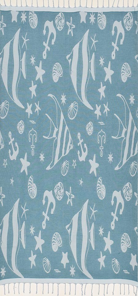 Fouta jacquard étoile de mer bleu canard et bleu azurin 