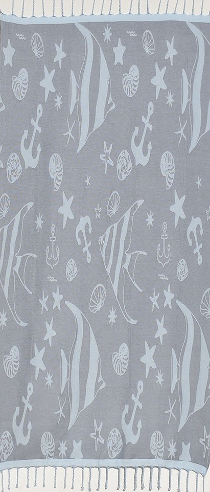 Fouta jacquard étoile de mer bleu horizon et bleu dragée 