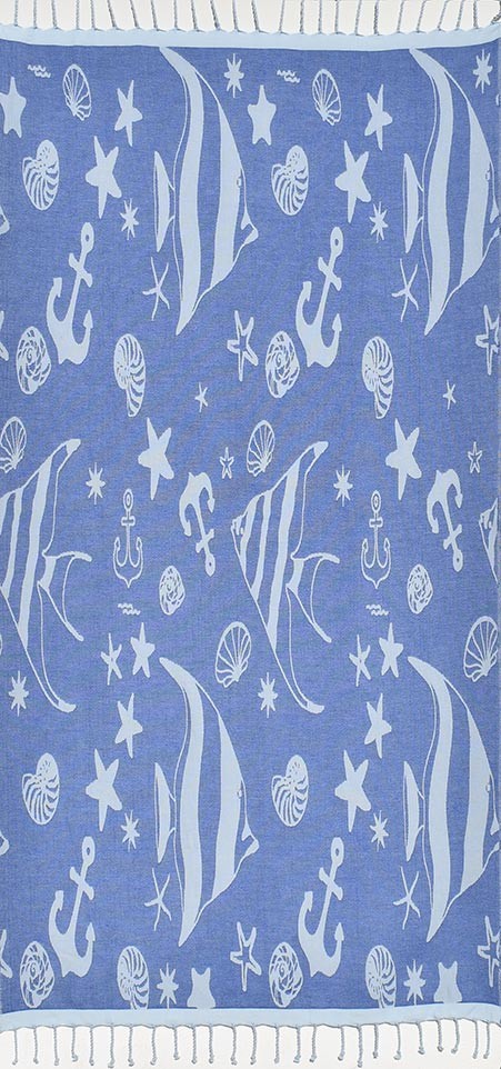 Fouta jacquard étoile de mer bleu roi et bleu maya 