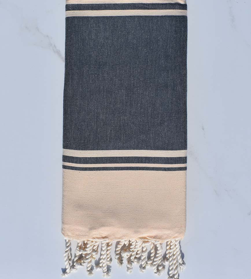 serviette de plage RAF-RAF bleu marine et jaune pâle 